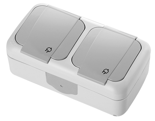 VIKO Palmiye Aufputz Feuchtraum Steckdose 2-fach horizontal IP54 grau
